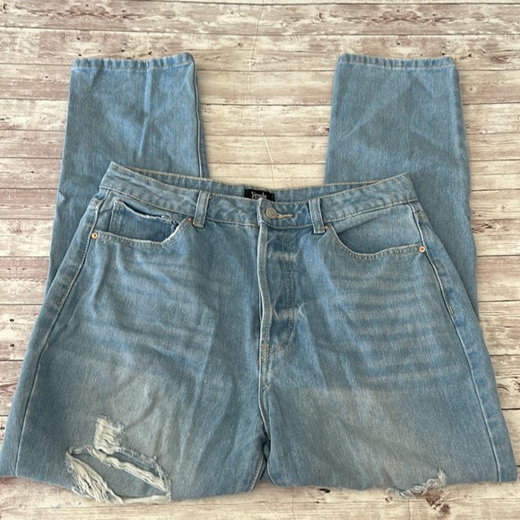 Simple Society Light Wash Distressed High Rise Straight Leg Jeans - Picture 2 of 10